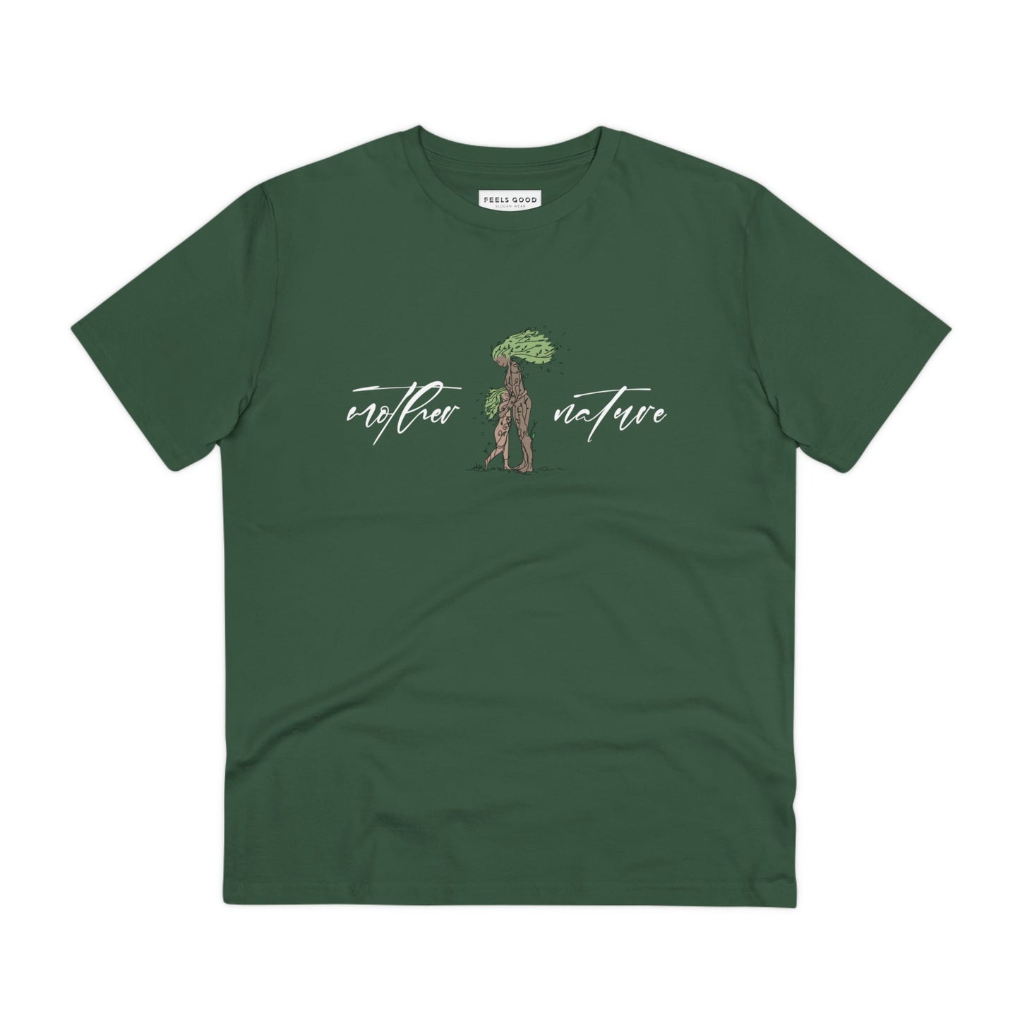 Travel light and free in our organic cotton 'Mother Nature' eco t-shirt—your ideal travel clothing choice!