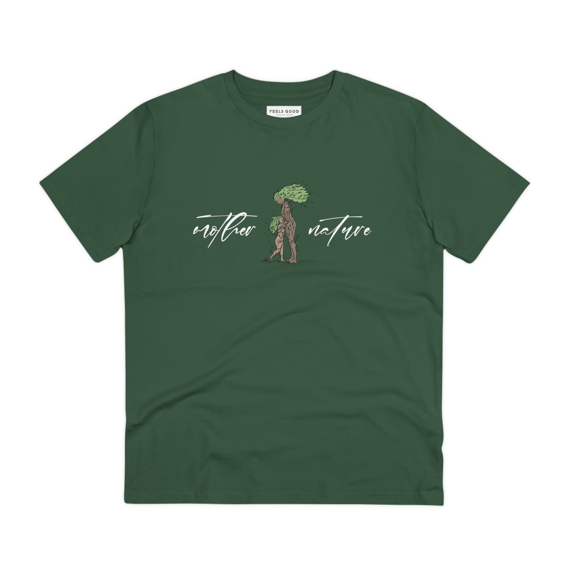 Travel light and free in our organic cotton 'Mother Nature' eco t-shirt—your ideal travel clothing choice!