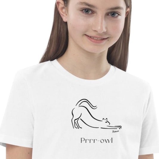 Organic cotton 'Prowl Cat' kids funny cat t-shirt—fun childrens animal print t-shirts for all.