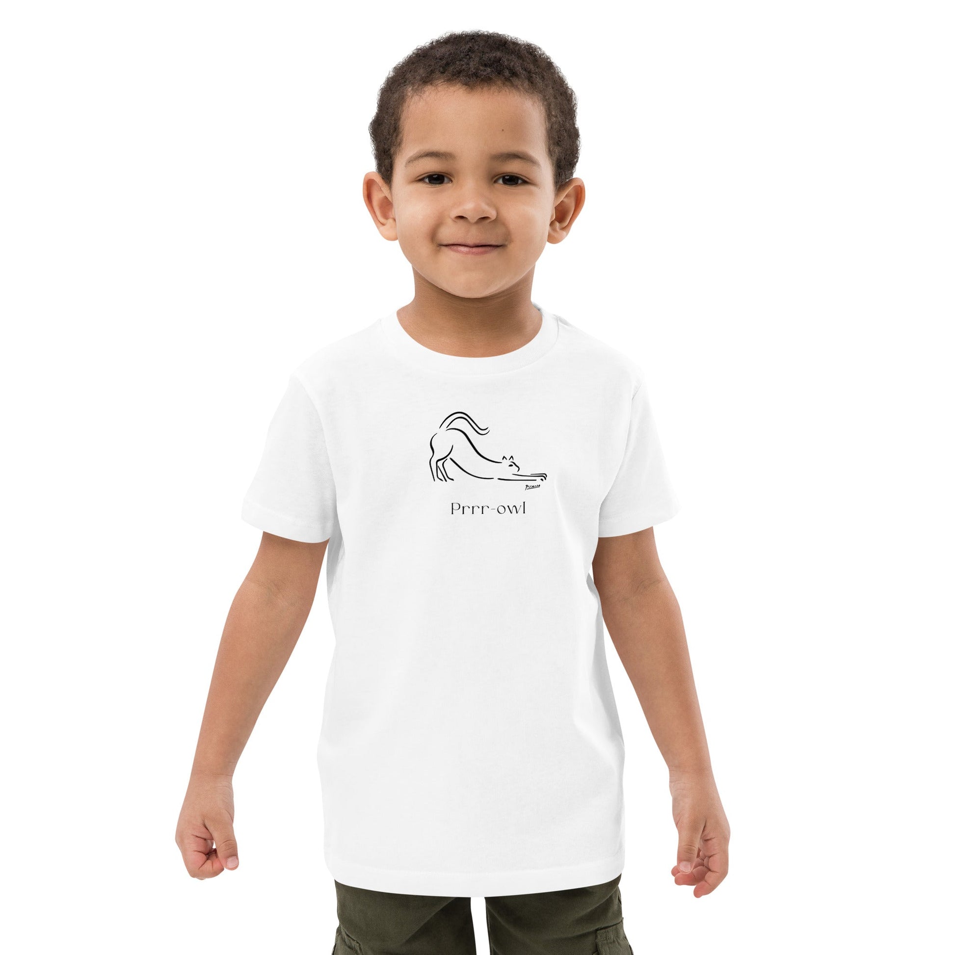 Adorable organic cotton 'Prowl Cat' kids funny cat t-shirt—great animal print t-shirts children love.