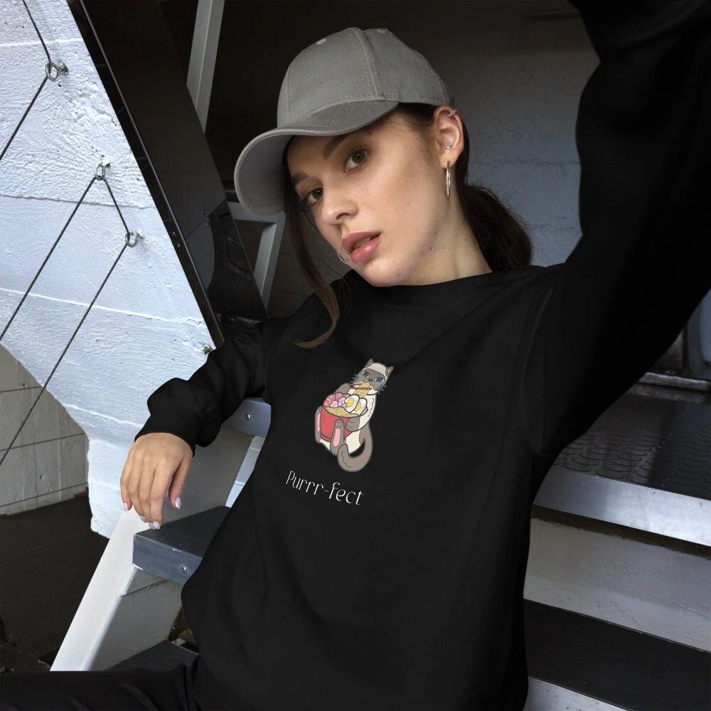 Organic Cotton 'Purrfect' Funny Cat Sweatshirt – Animal Lover Sweatshirts soft feel

