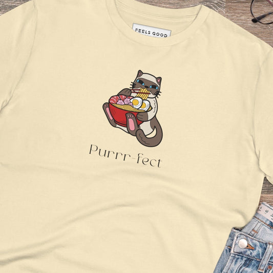 Organic Cotton 'Purrfect' Funny Cat T-shirt for cat lovers

