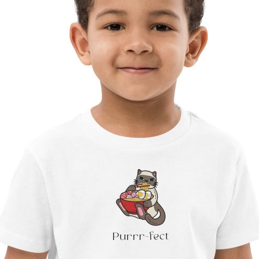 Organic Cotton 'Purrfect' Kids Cat Tee – cute animal print t-shirt for children

