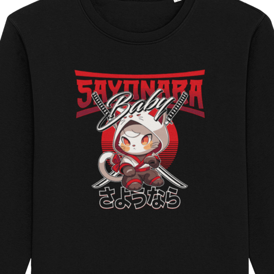 Organic Cotton 'Sayonara' Japanese Funny Cat Sweatshirt – cat themed sweatshirt


