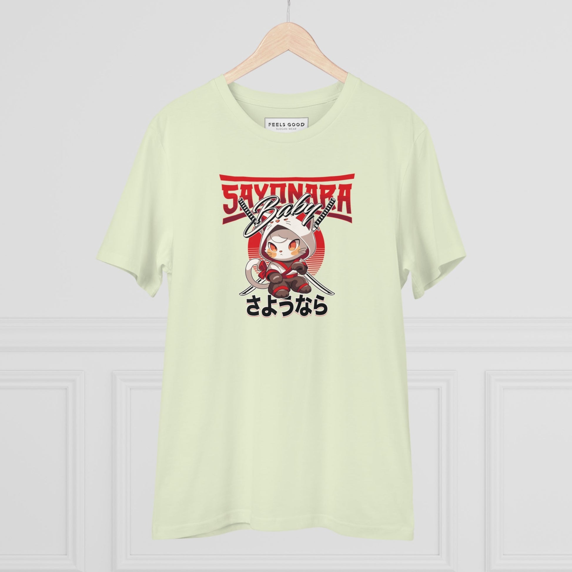Organic Cotton 'Sayonara' Japanese Funny Cat T-shirt - Fun Cat T shirt
