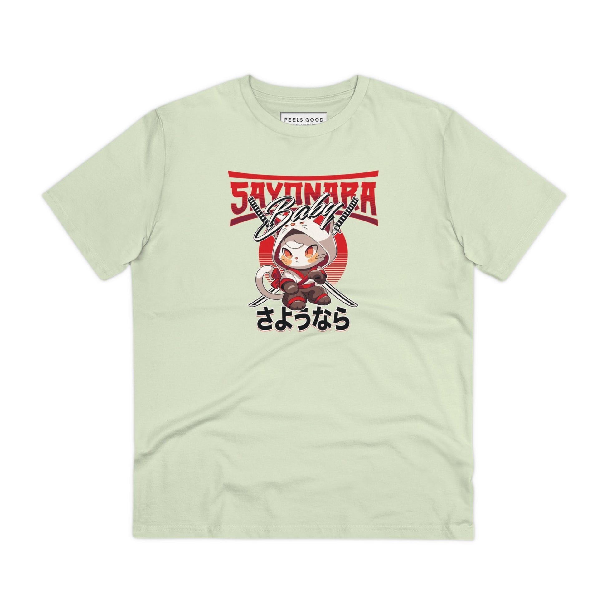 Organic Cotton 'Sayonara' Japanese Funny Cat T-shirt - Fun Cat T shirt