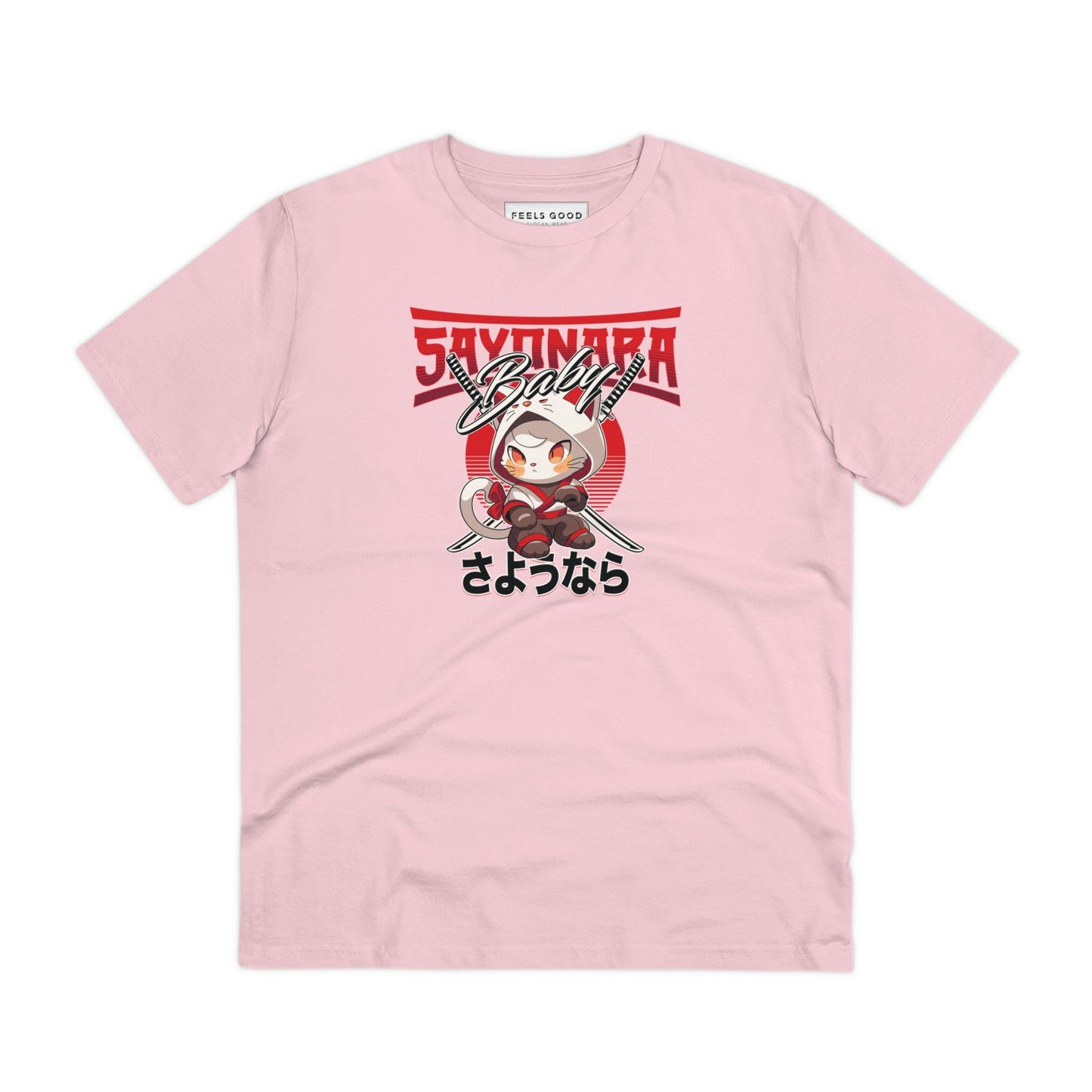 Organic Cotton 'Sayonara' Japanese Funny Cat T-shirt - Fun Cat T shirt
