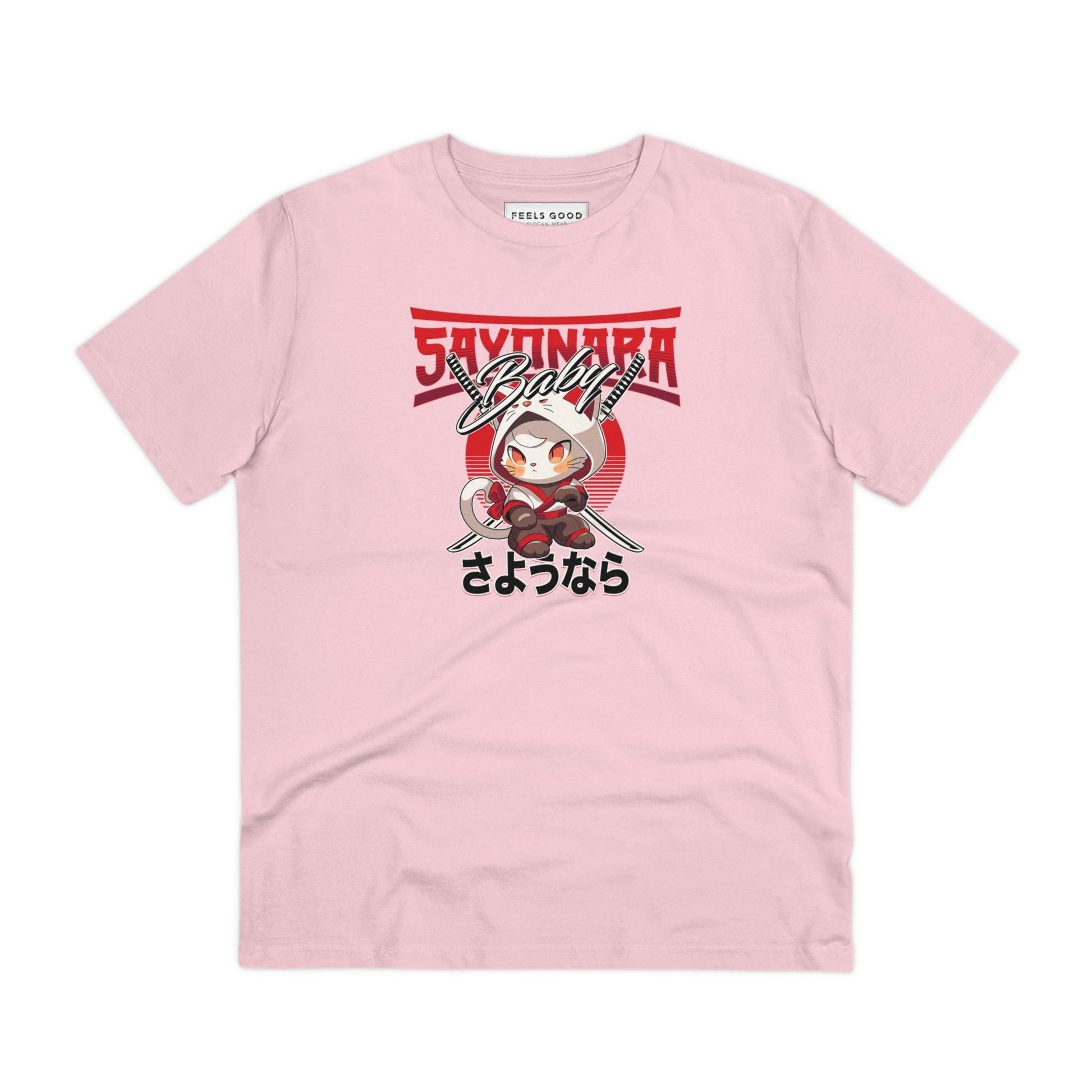 Organic Cotton 'Sayonara' Japanese Funny Cat T-shirt - Fun Cat T shirt
