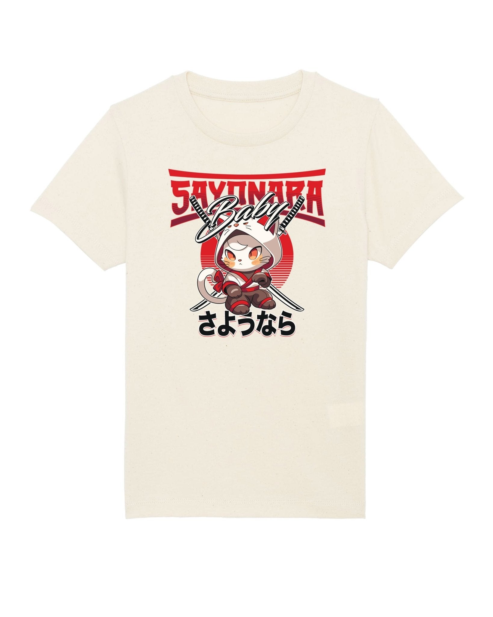 Organic Cotton 'Sayonara' Funny Cat T-shirt, a cute addition to hello kitty and friends clothes.