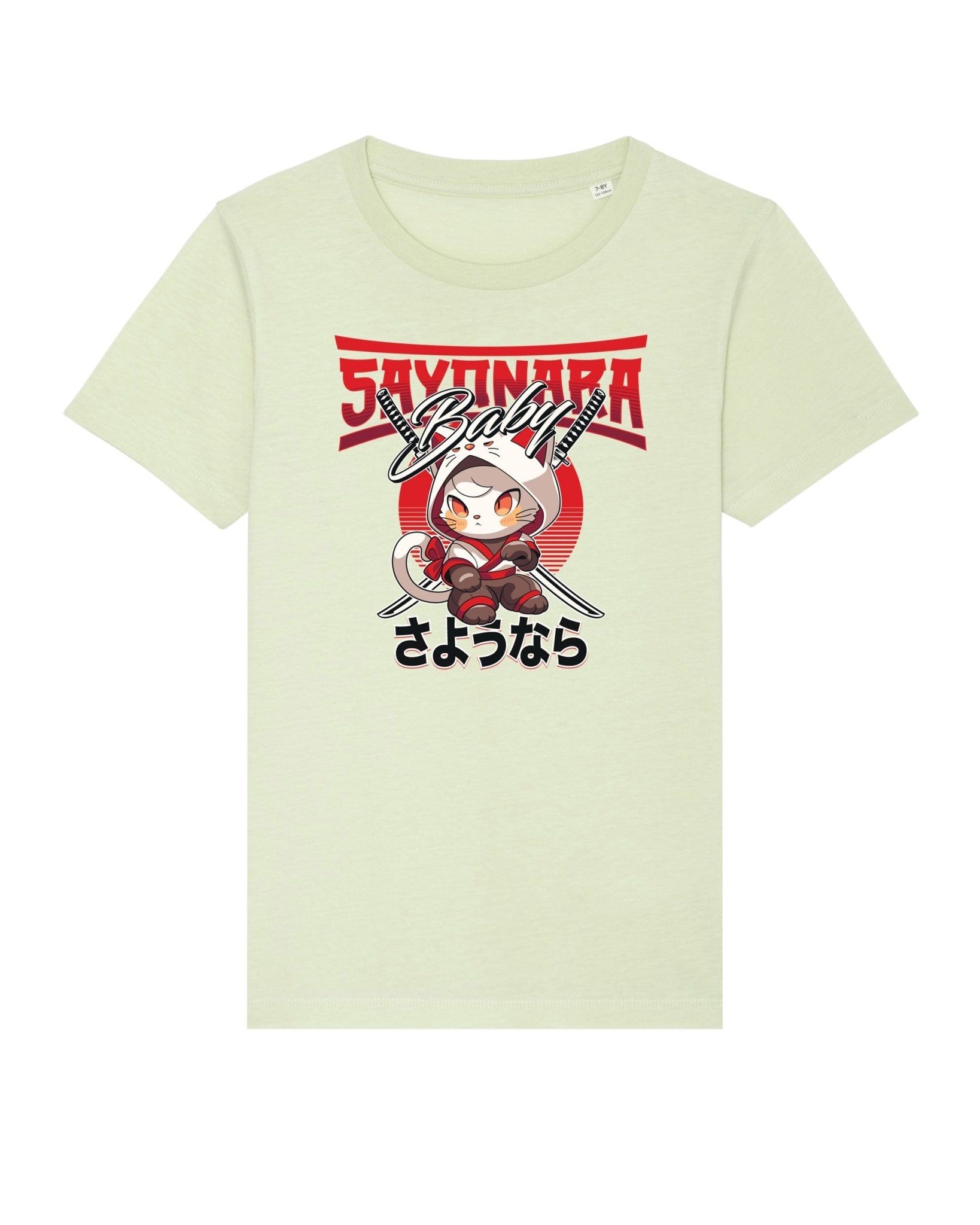Organic Cotton 'Sayonara' Kids Funny Cat T-shirt, gender neutral kids clothes.