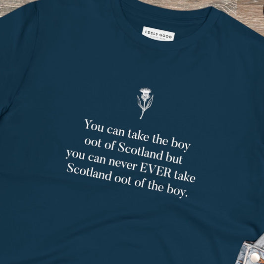 Represent Scotland proudly in the organic cotton 'Scottish Boy Always' Scotland t-shirt today!