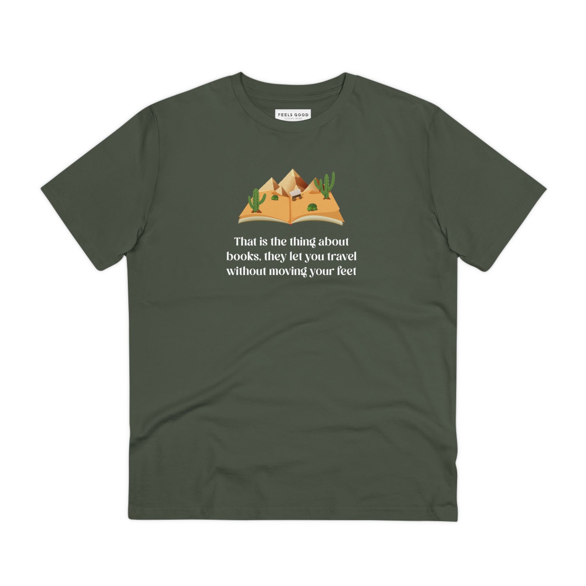 Shop best t-shirts: 'The Book Traveller' Books organic cotton style.

