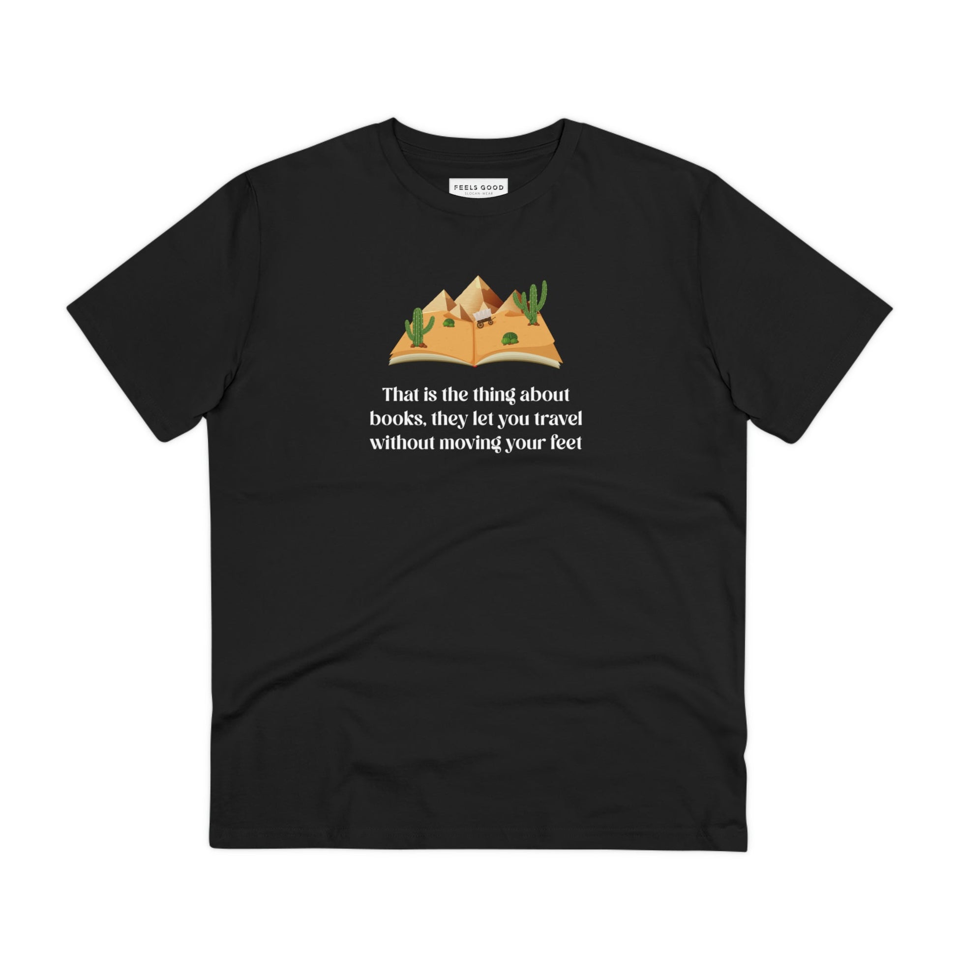 Positive thinking day tee: 'The Book Traveller' Books cotton.
