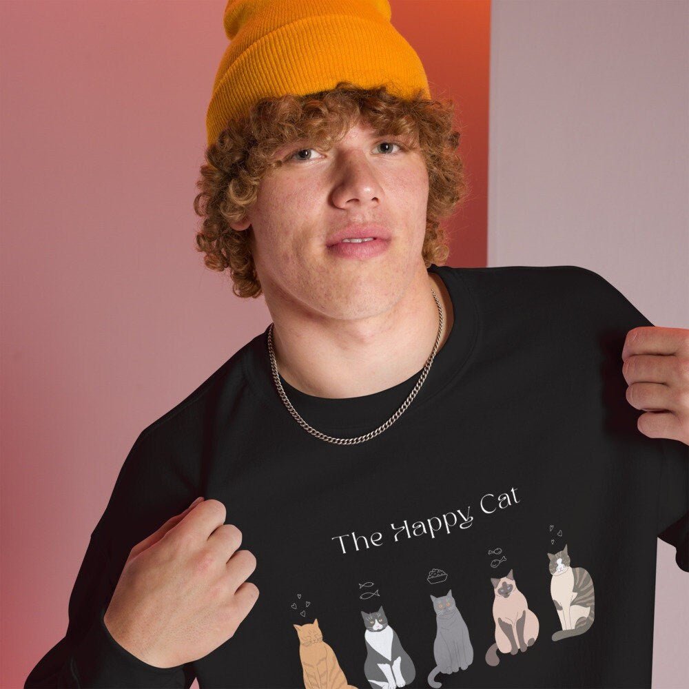 Organic Cotton 'The Happy Cat' Funny Cat Sweatshirt – best cute cat sweatshirt choice

