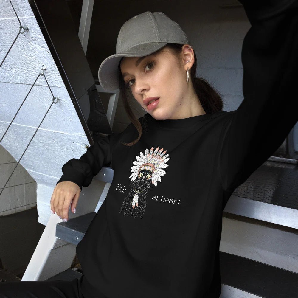Cute and comfy Organic Cotton 'Wild At Heart' Funny Cat Sweatshirt – great for sweatshirt cats fans.


