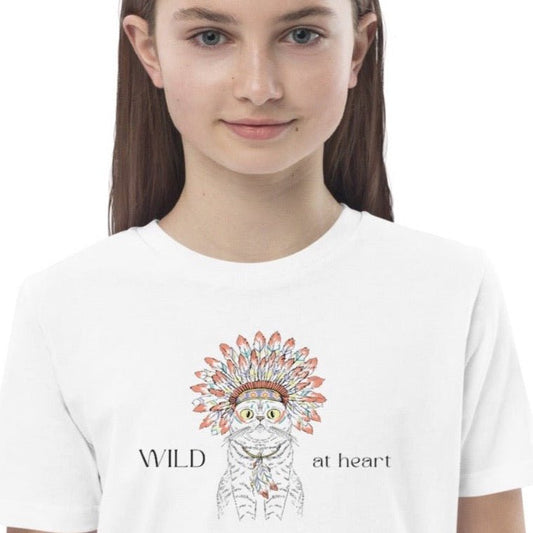 Organic Cotton 'Wild At Heart' Kids Funny Cat T-shirt – perfect for childrens animal print t-shirts.
