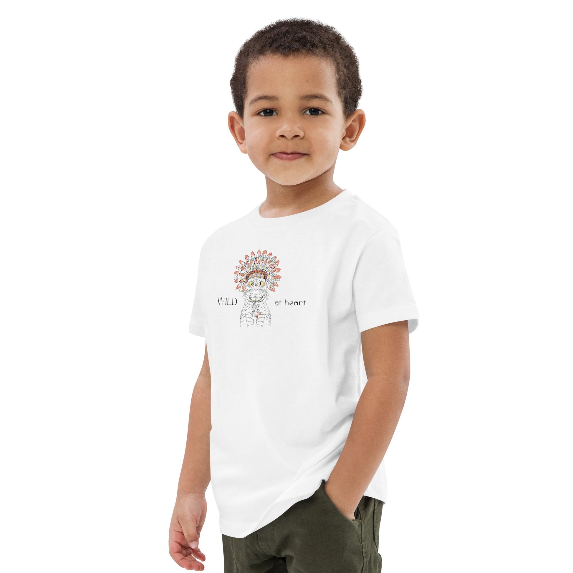 Trendy Organic Cotton 'Wild At Heart' Kids Funny Cat T-shirt – hello kitty and frends clothes inspired.