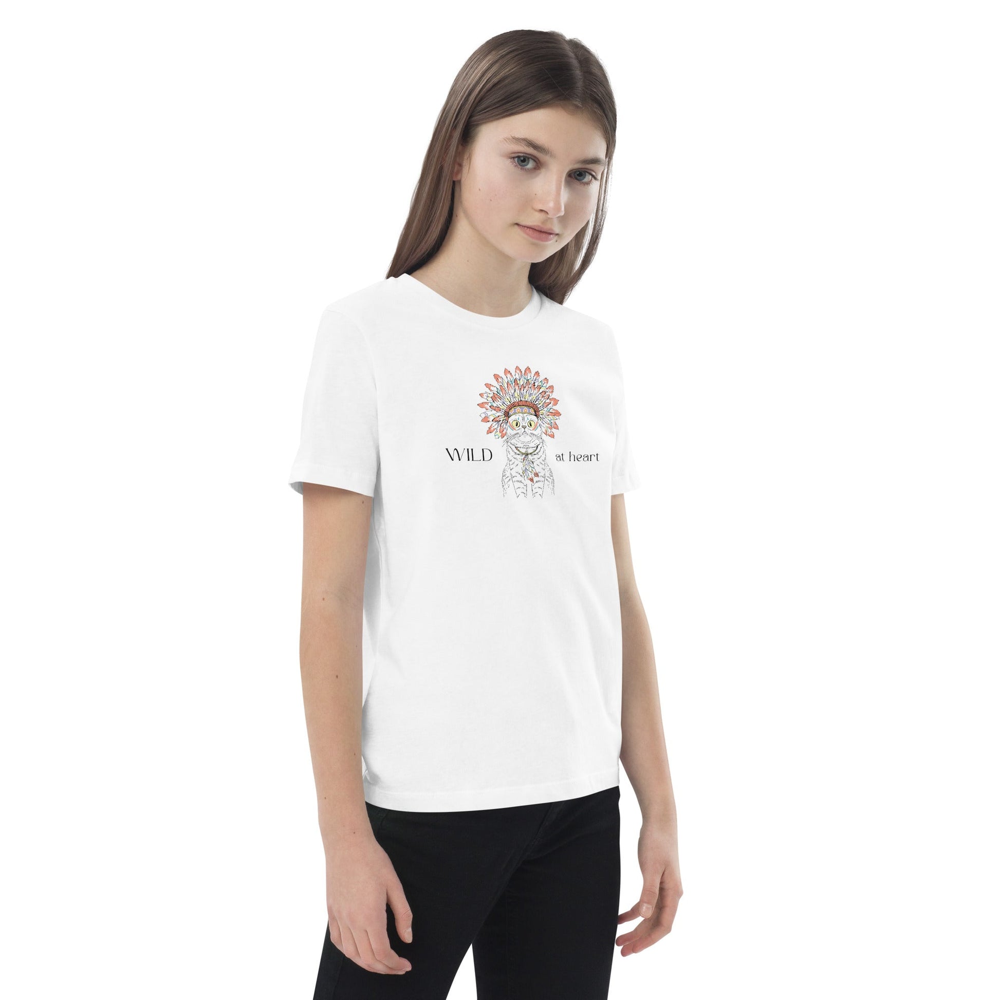 Cute Organic Cotton 'Wild At Heart' Kids Funny Cat T-shirt, great for clothes hello kitty lovers.