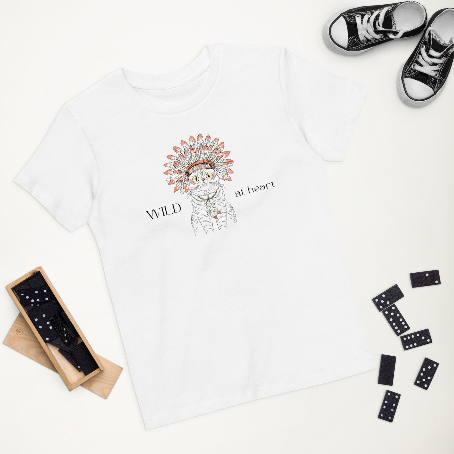 Soft and stylish Organic Cotton 'Wild At Heart' Kids Funny Cat T-shirt for cat t-shirts lovers.