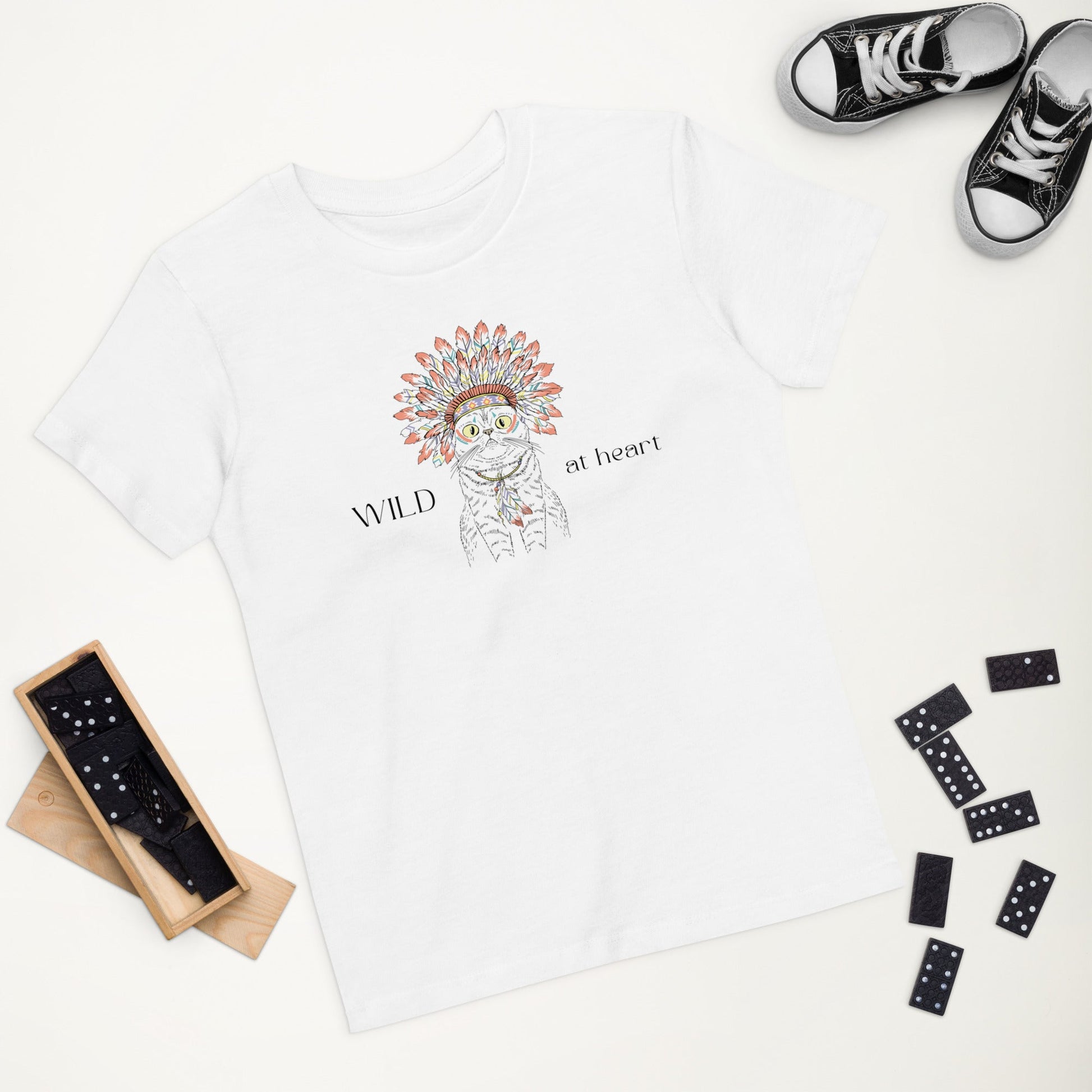 Soft and stylish Organic Cotton 'Wild At Heart' Kids Funny Cat T-shirt for cat t-shirts lovers.