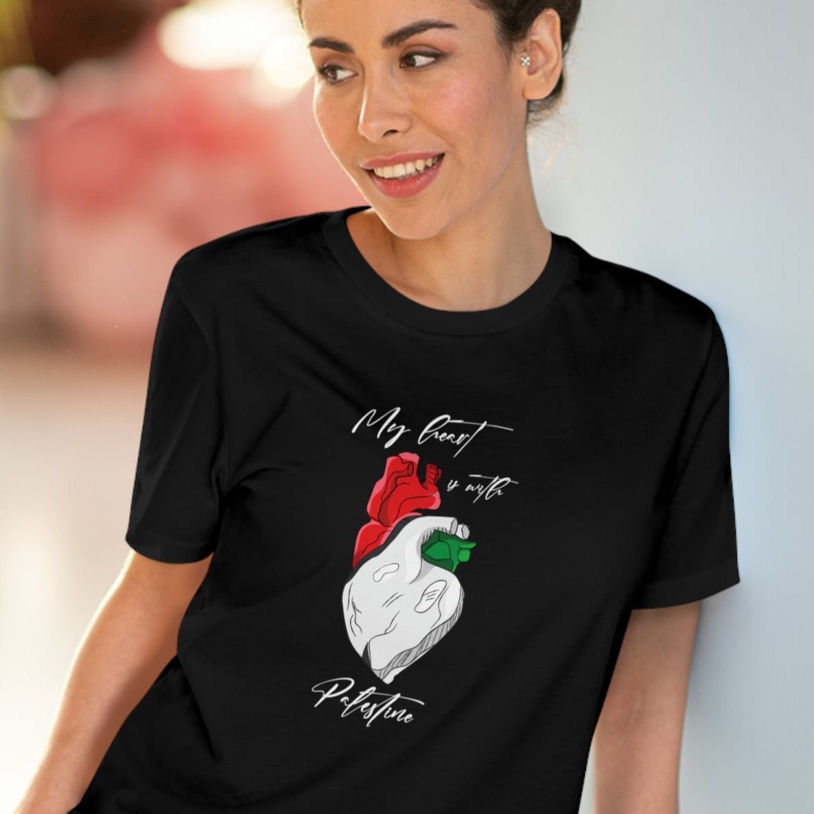 Soft organic Palestine 'Heart' tee honoring unity and peaceful resistance

