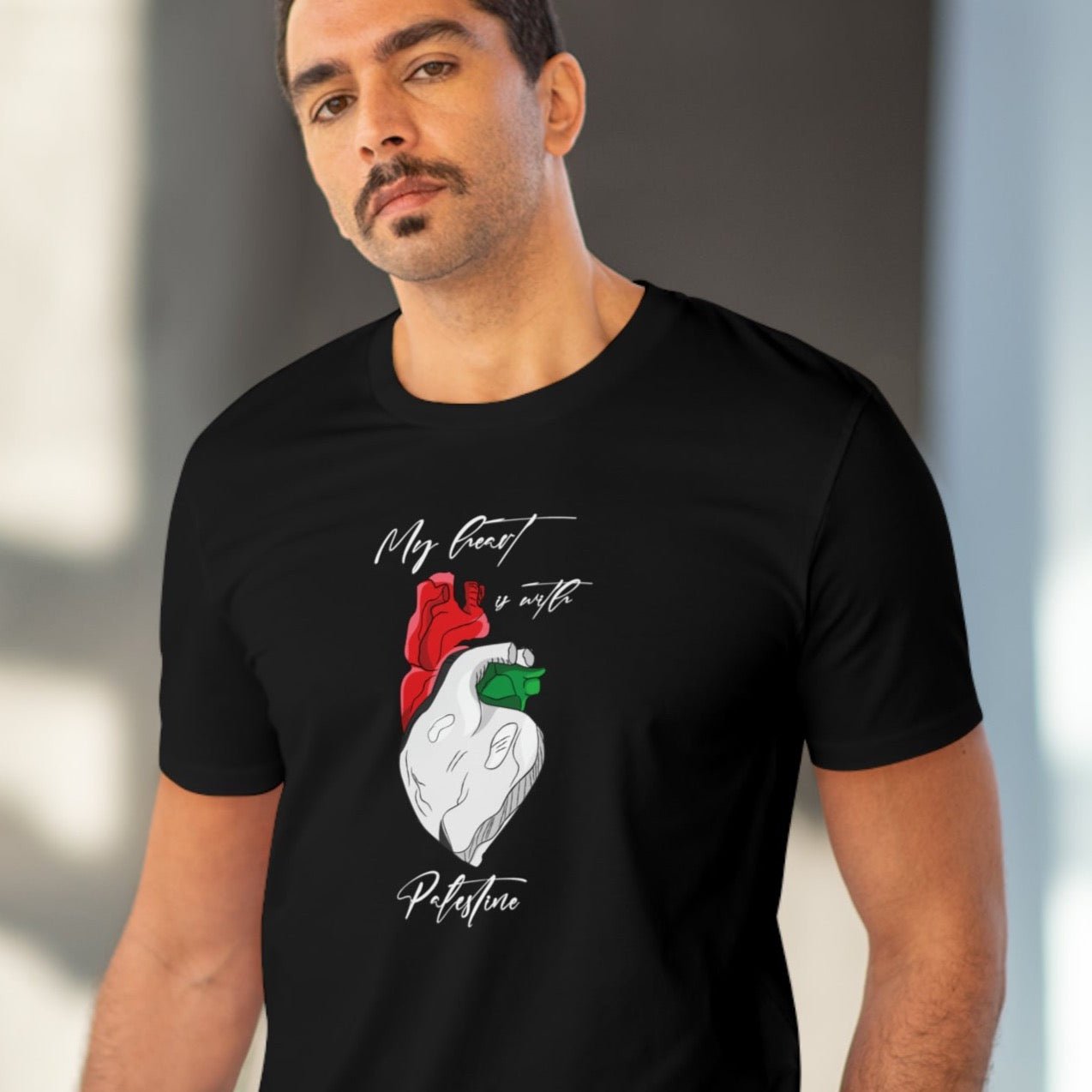 Statement Palestine 'Heart' Organic T-shirt styled with symbolic heart design

