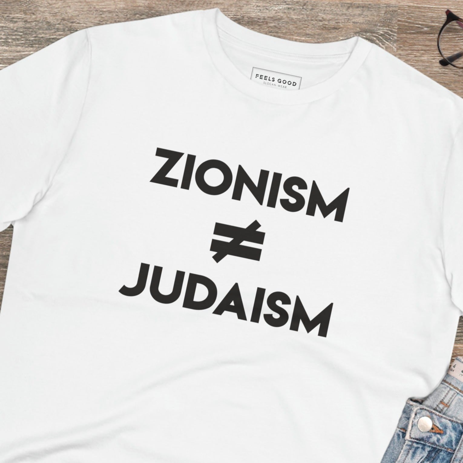 Palestine 'Judaism Speaks' Organic Cotton T-shirt showing bold message for justice

