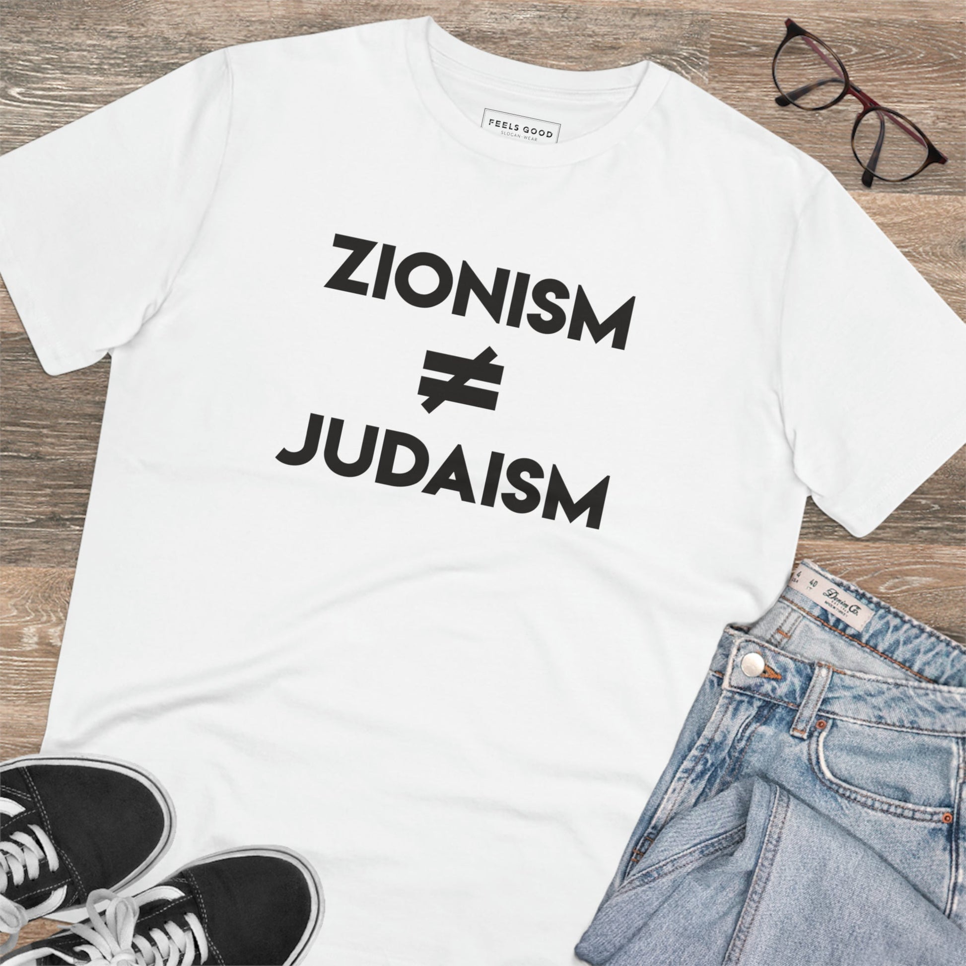 Activist wear — Palestine 'Judaism Speaks' Organic Cotton T-shirt with powerful words
