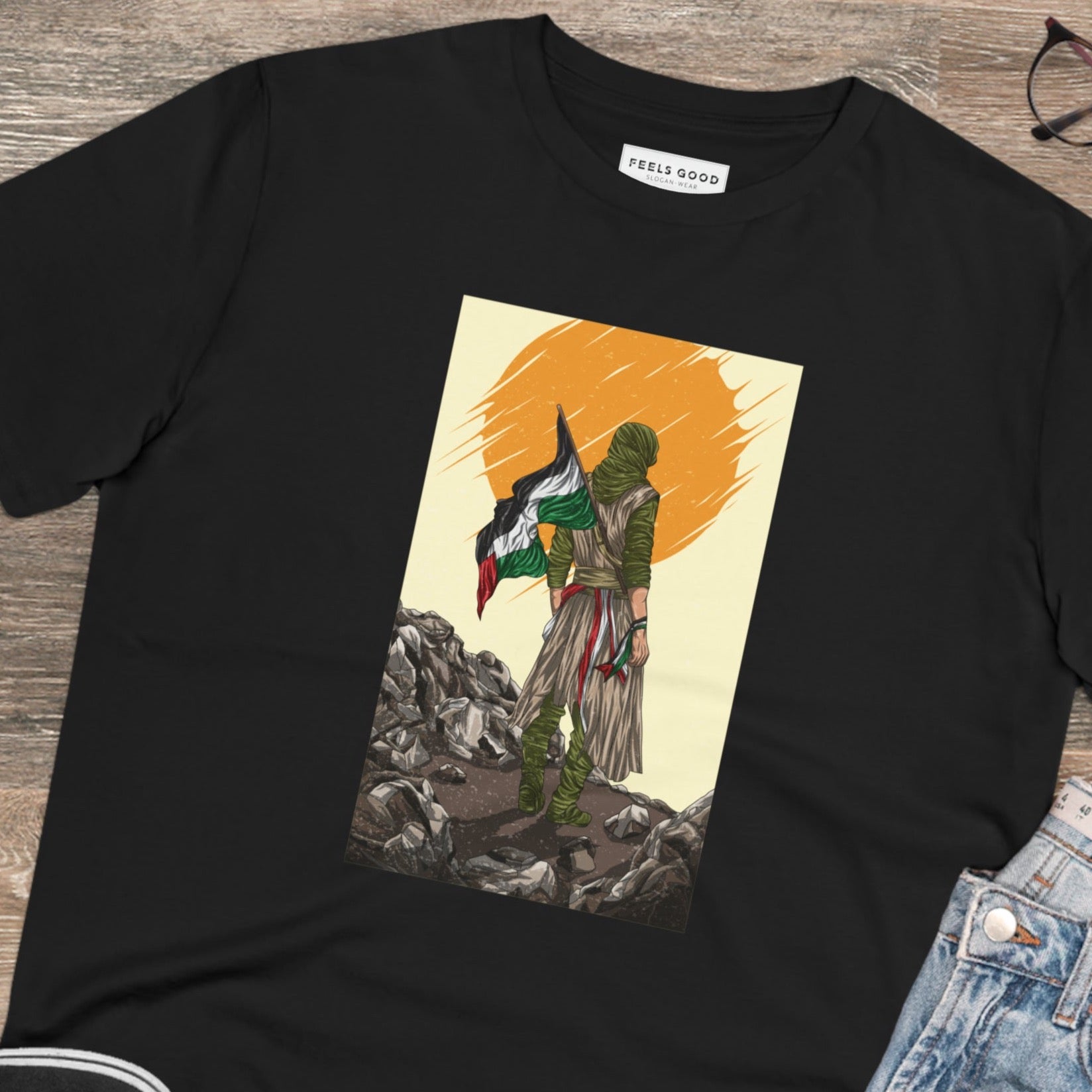 Palestinian T-shirt style – Palestine 'Manga Fighter' Organic Cotton T-shirt design

