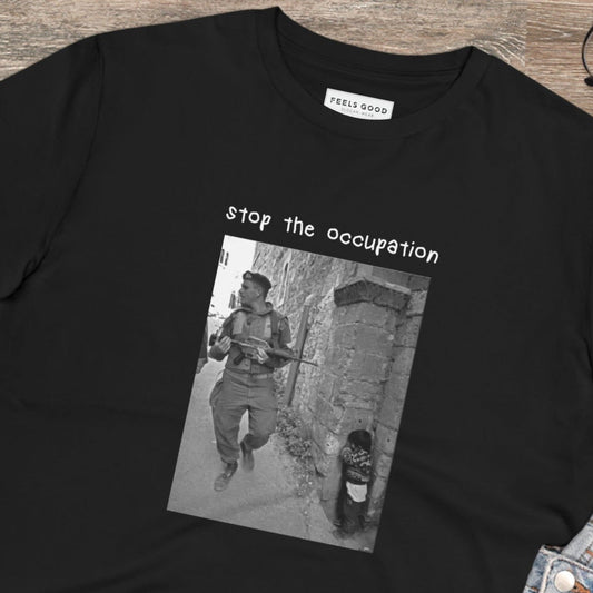 Palestine 'Stop Occupation' Organic Cotton T-shirt - alquds, a bold Palestine T shirt design

