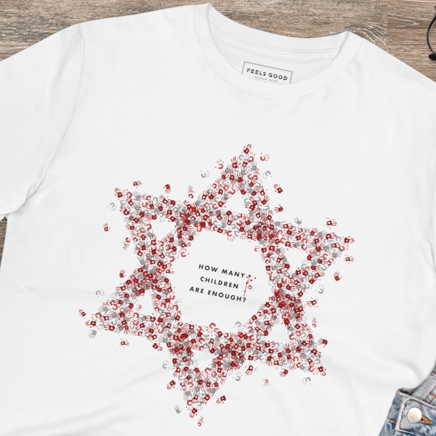 Palestine 'The Children's Hands' Organic Cotton T-shirt showing solidarity for a cause