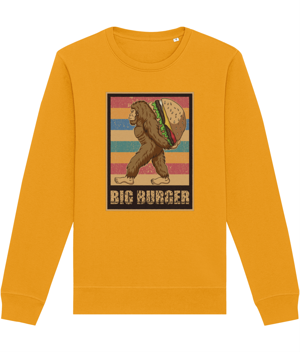 This Positive 'Big Burger Gorilla' Retro Organic Cotton Sweatshirt blends comfort and vintage style.