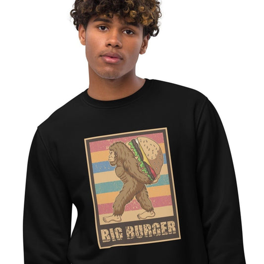 Stay cozy in the Positive 'Big Burger Gorilla' Retro Organic Cotton Sweatshirt—vintage style crew.