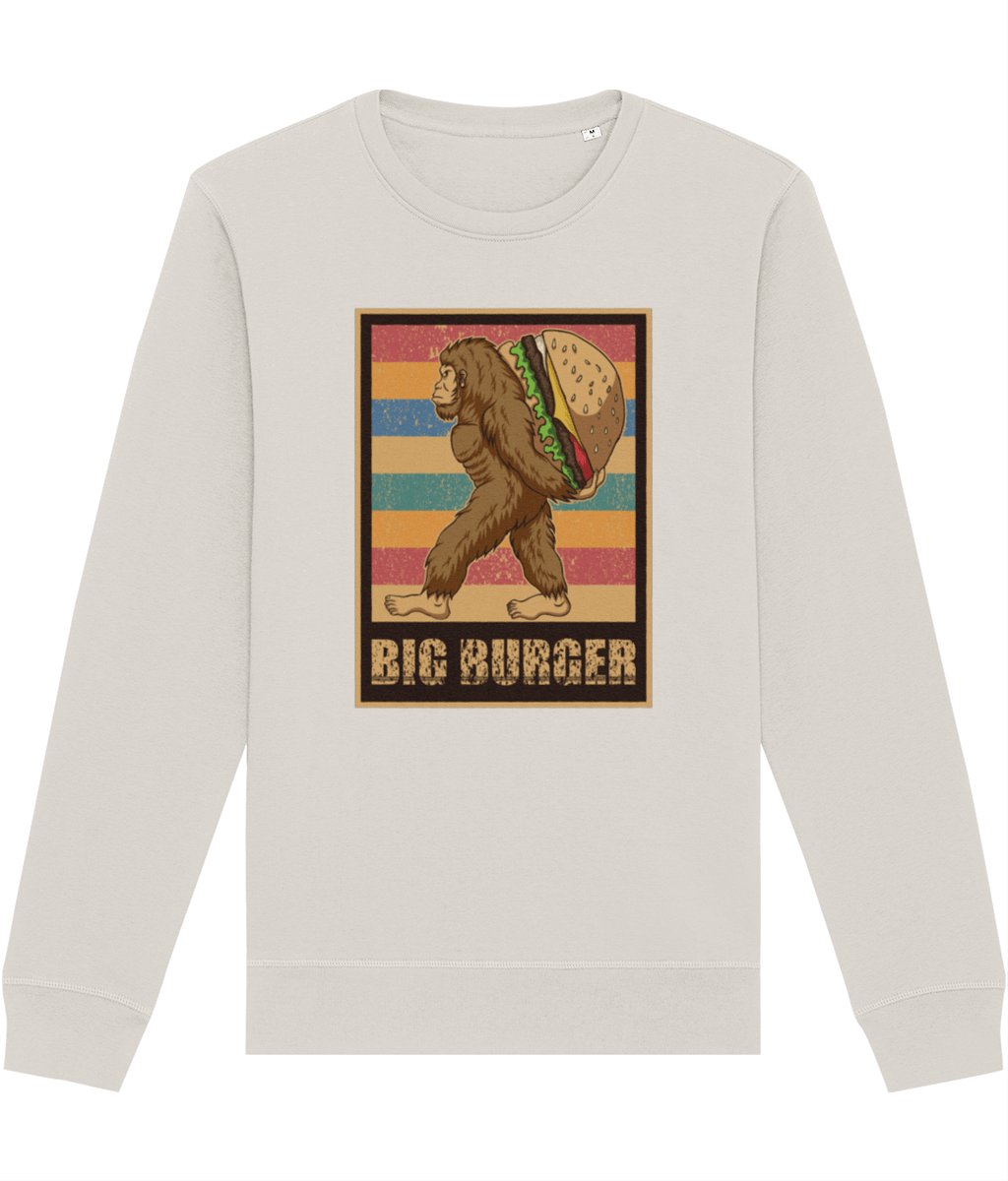 The Positive 'Big Burger Gorilla' Retro Organic Cotton Sweatshirt is the ultimate vintage staple.