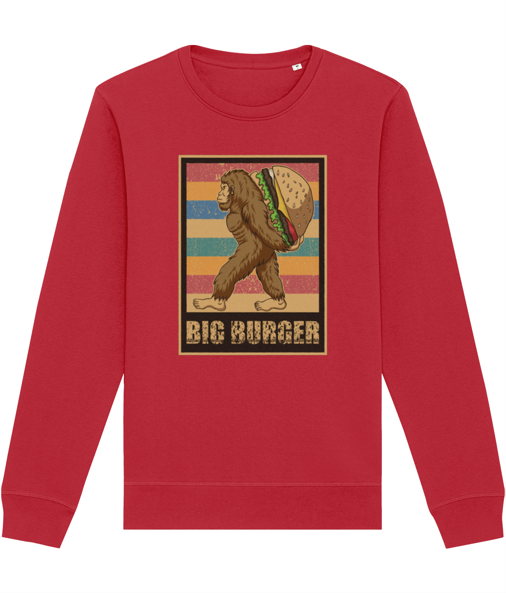 Stay trendy with the Positive 'Big Burger Gorilla' Retro Organic Cotton Sweatshirt—order today!