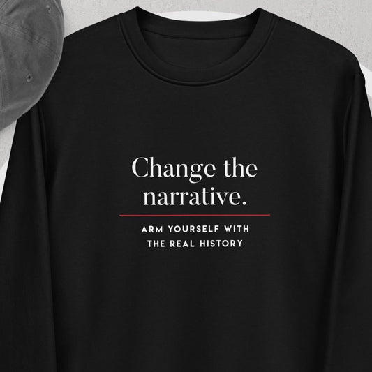 Soft organic cotton saying 'Change History' - wear the impact.
