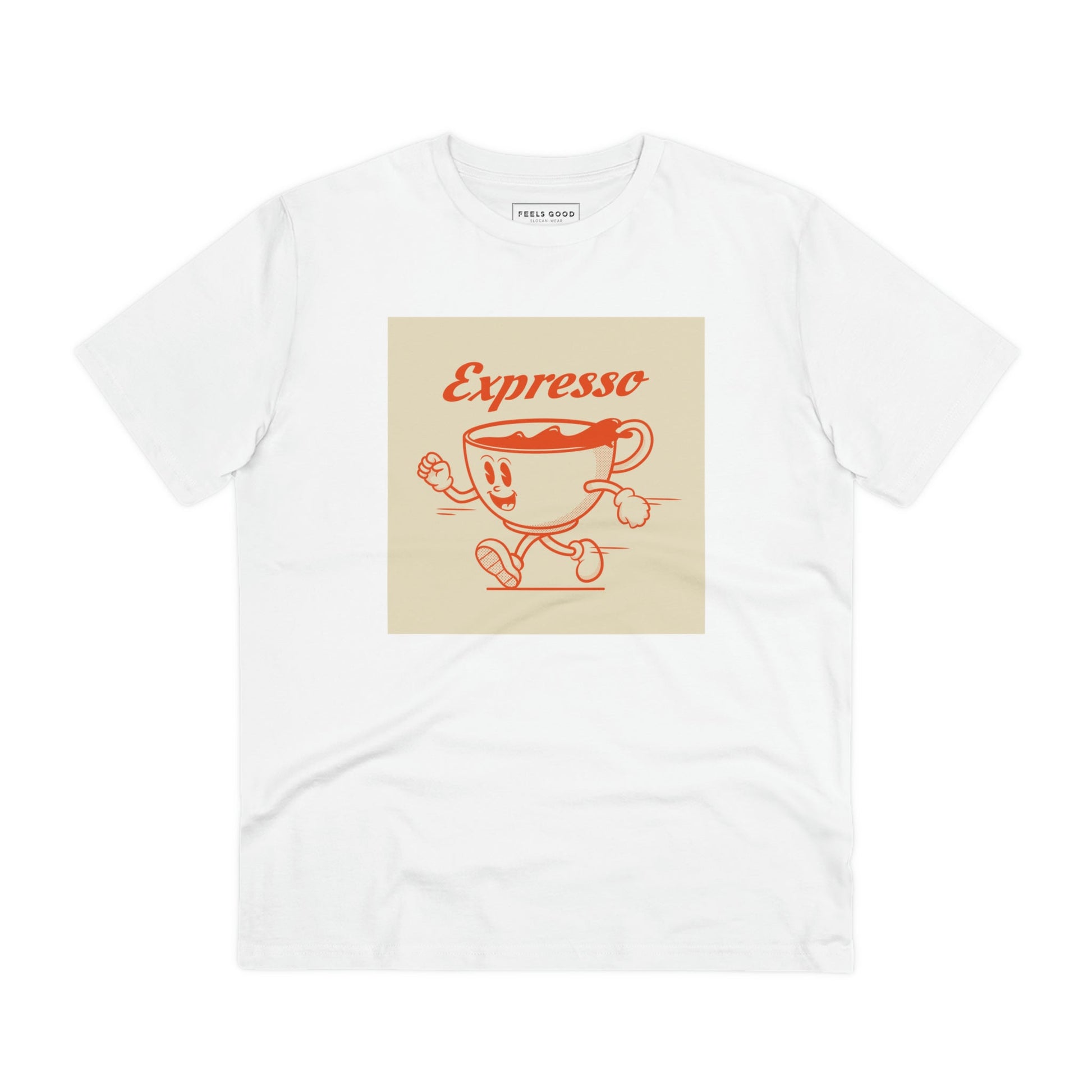 Add vintage charm to your look with the Positive 'Expresso' retro organic cotton t-shirt today!