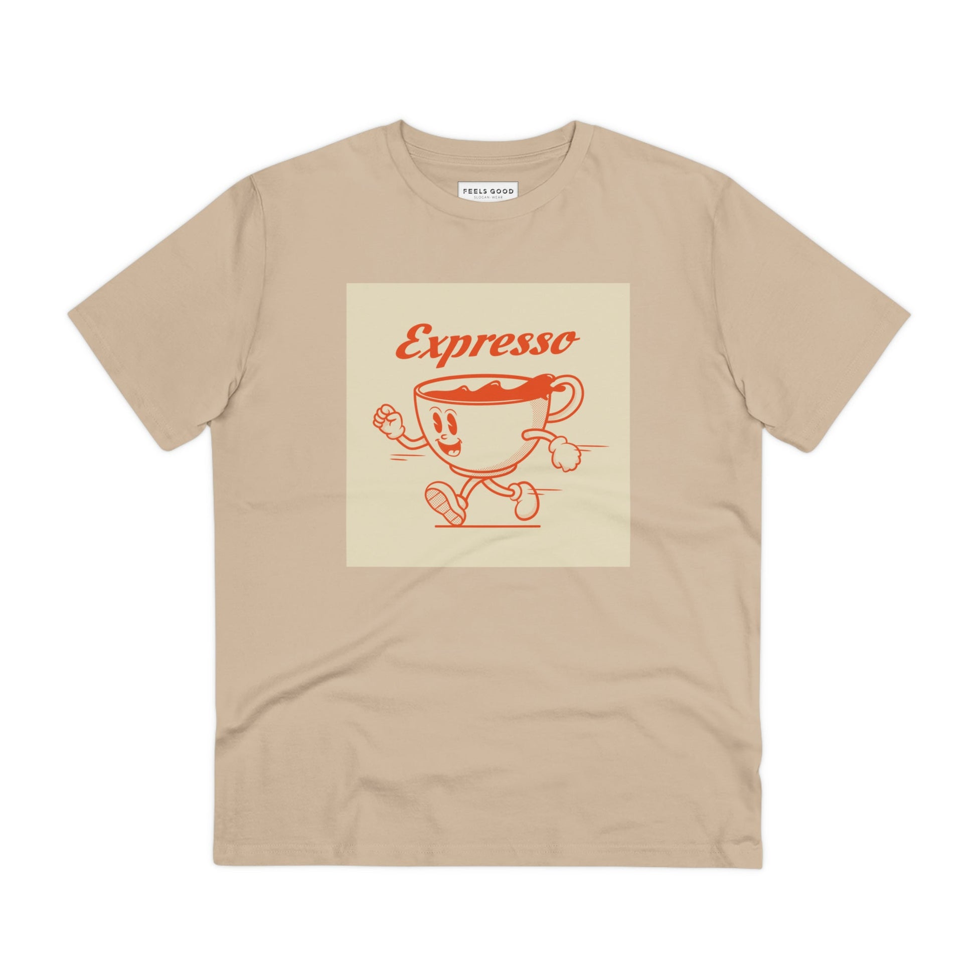 Make a statement with the Positive 'Expresso' retro organic cotton t-shirt, a must-have retro tshirt!