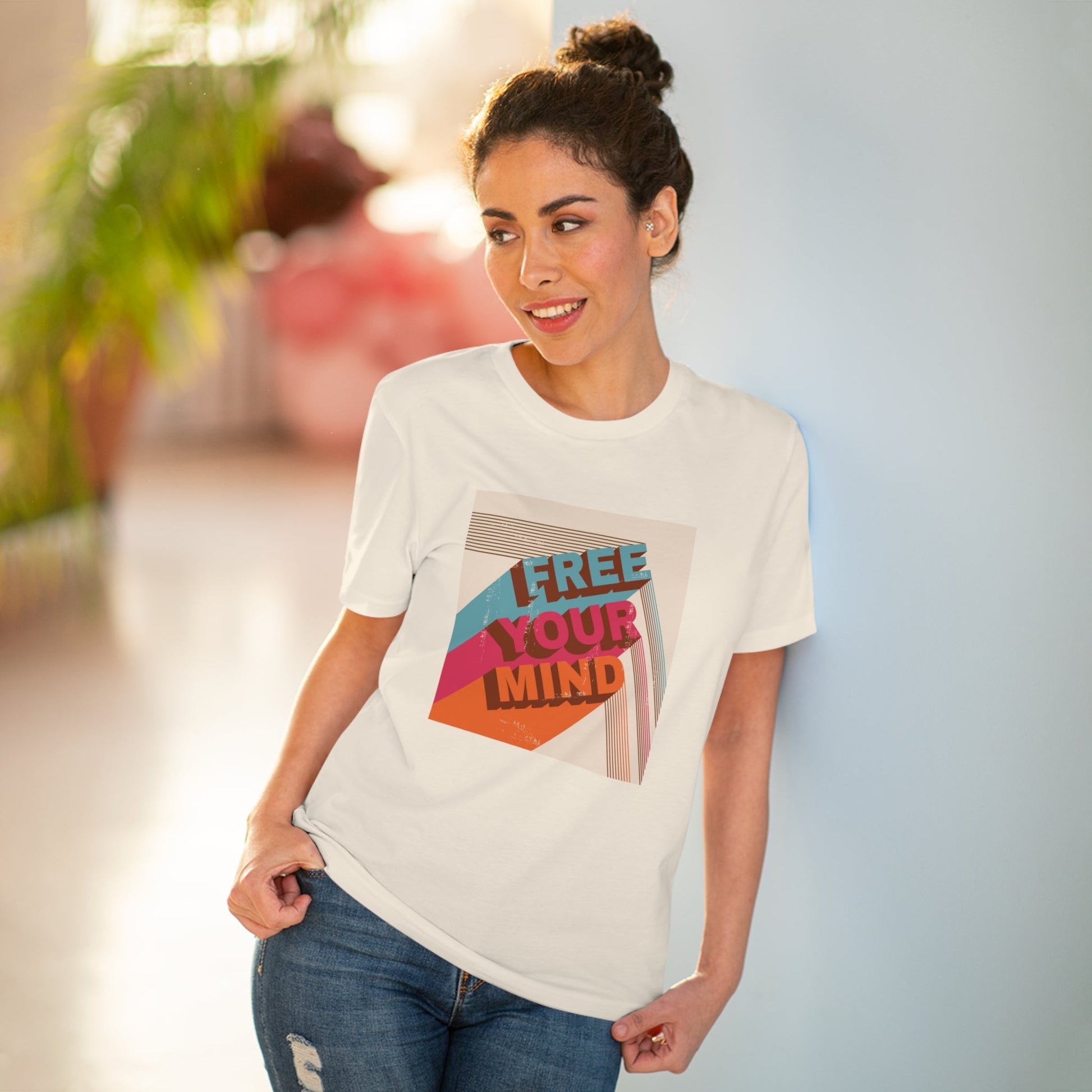 Elevate your style with the Positive 'Free Your Mind' Retro Organic Cotton T-Shirt. Retro tees await!