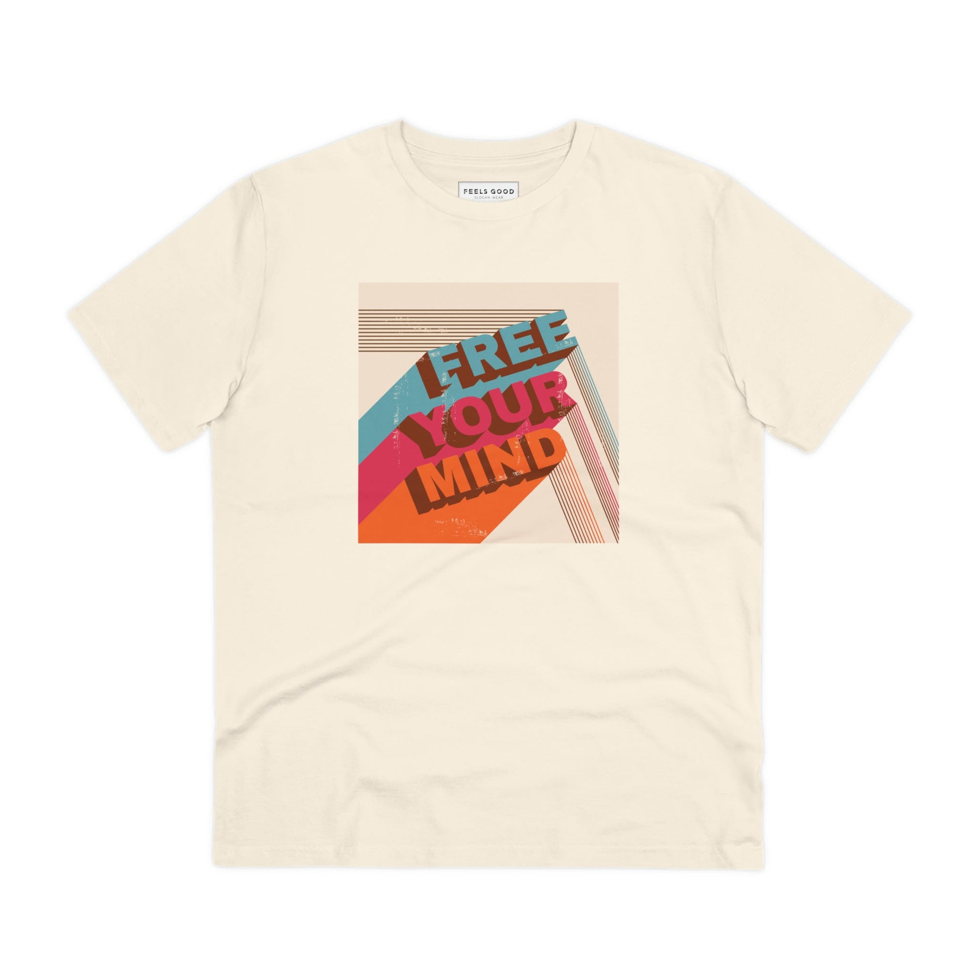 Get the timeless Positive 'Free Your Mind' Retro Organic Cotton T-Shirt—a classic vintage slogan t-shirt!