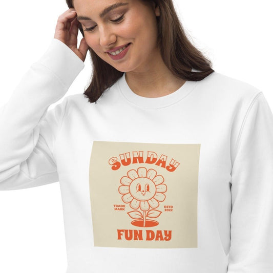 Stay cozy in the Positive 'Fun Day Sunday' Retro Organic Cotton Sweatshirt—a vintage classic!