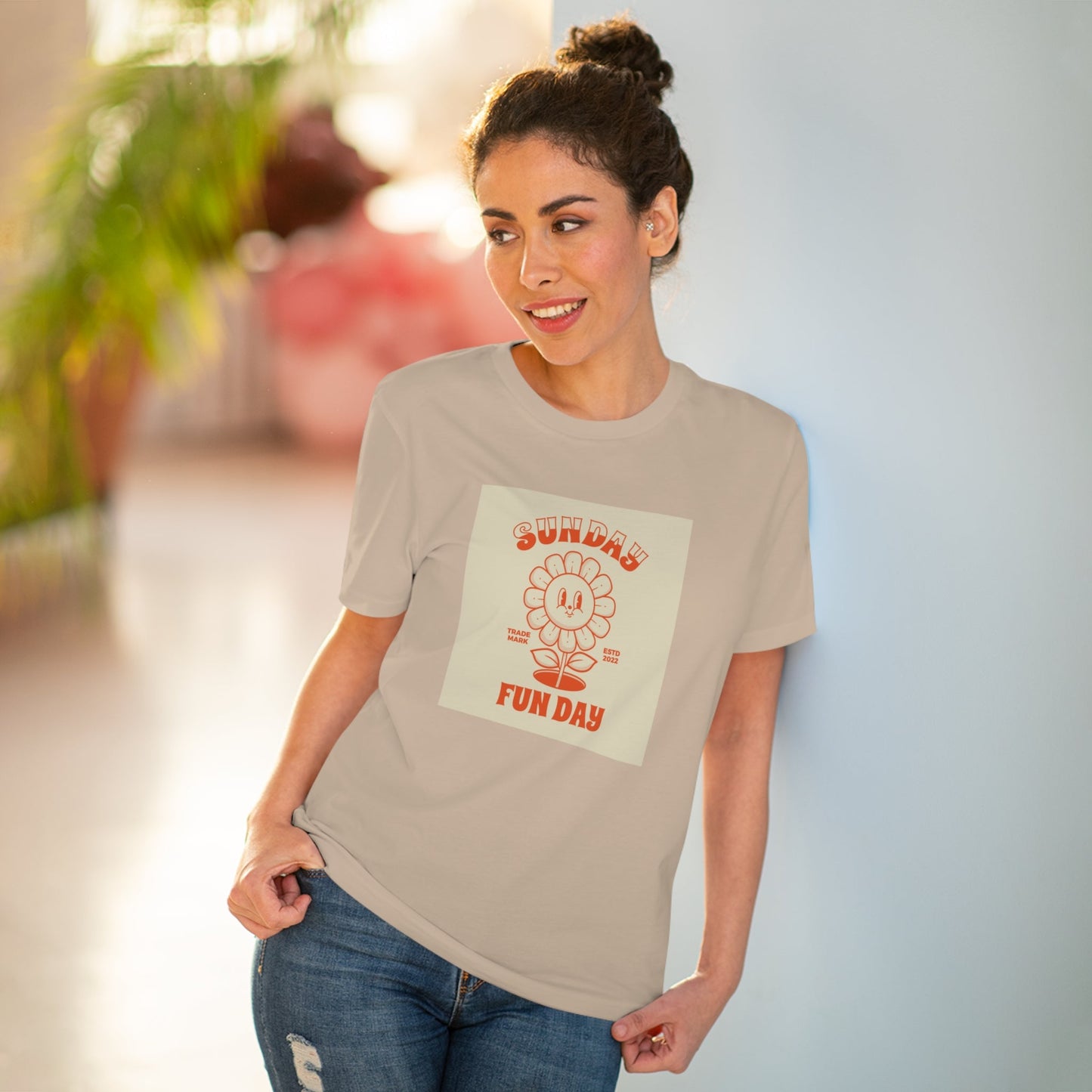Rock vintage vibes in the Positive ‘Fun Day Sunday’ Retro Organic Cotton T-Shirt—soft, comfy & classic!
