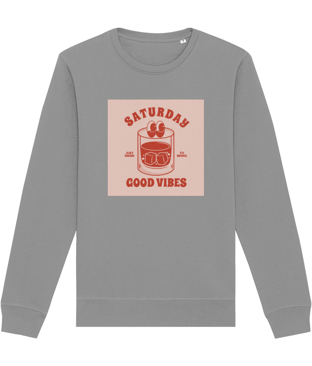 Shop the best Positive 'Good Vibes Saturday' Retro Organic Cotton Sweatshirt—trendy and eco-friendly!
