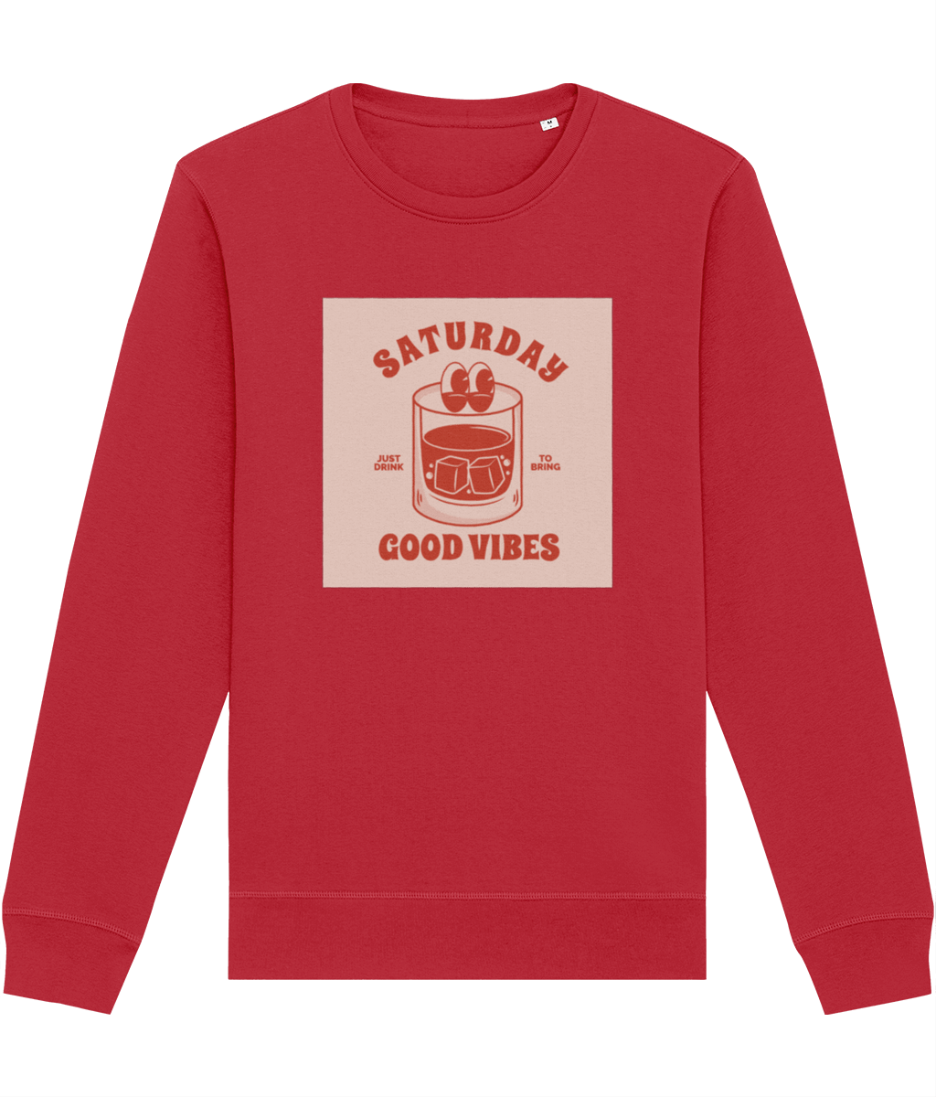 Grab a Positive 'Good Vibes Saturday' Retro Organic Cotton Sweatshirt—top pick in vintage sweatshirts.