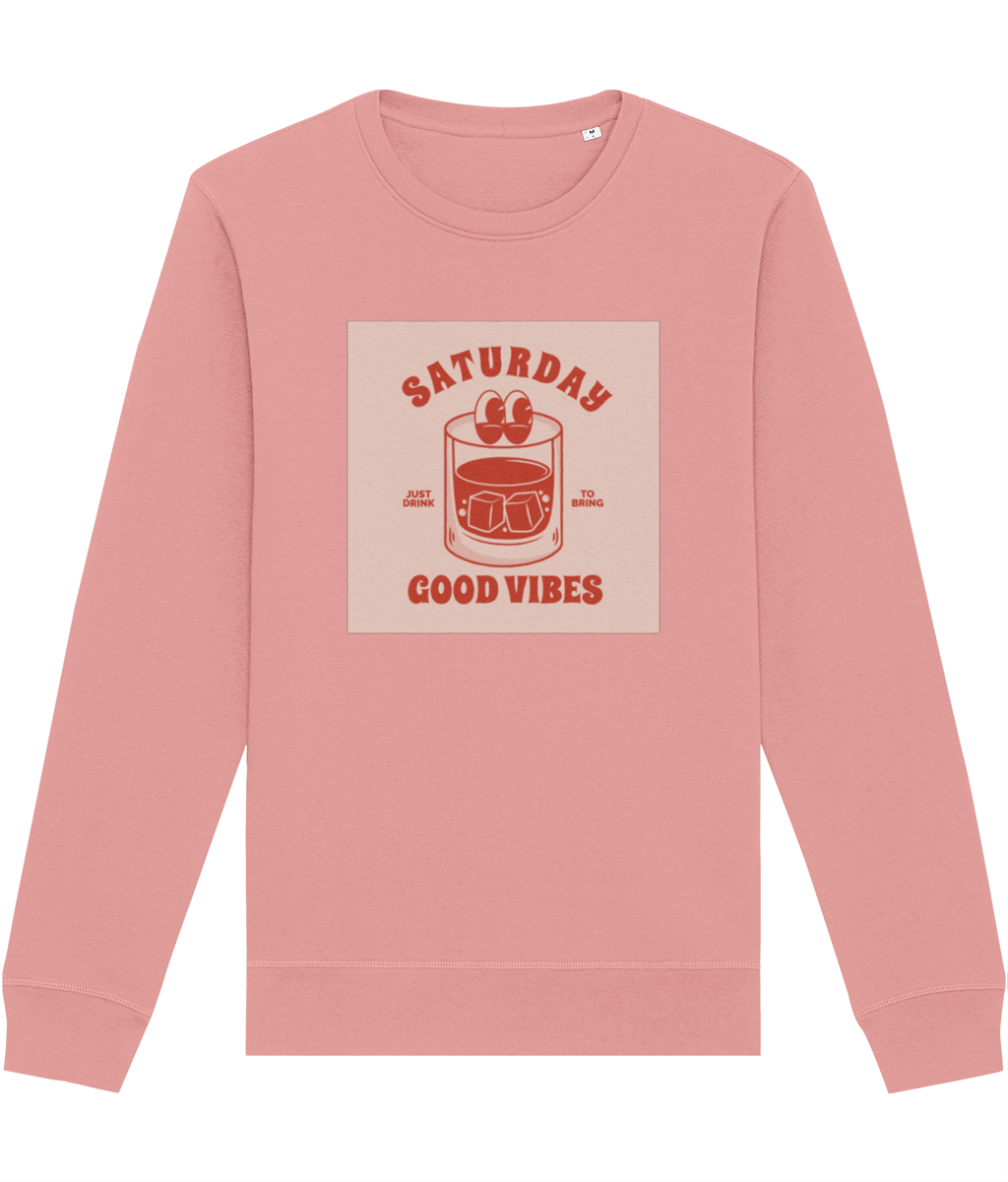 A Positive 'Good Vibes Saturday' Retro Organic Cotton Sweatshirt is a must for vintage men sweatshirts!