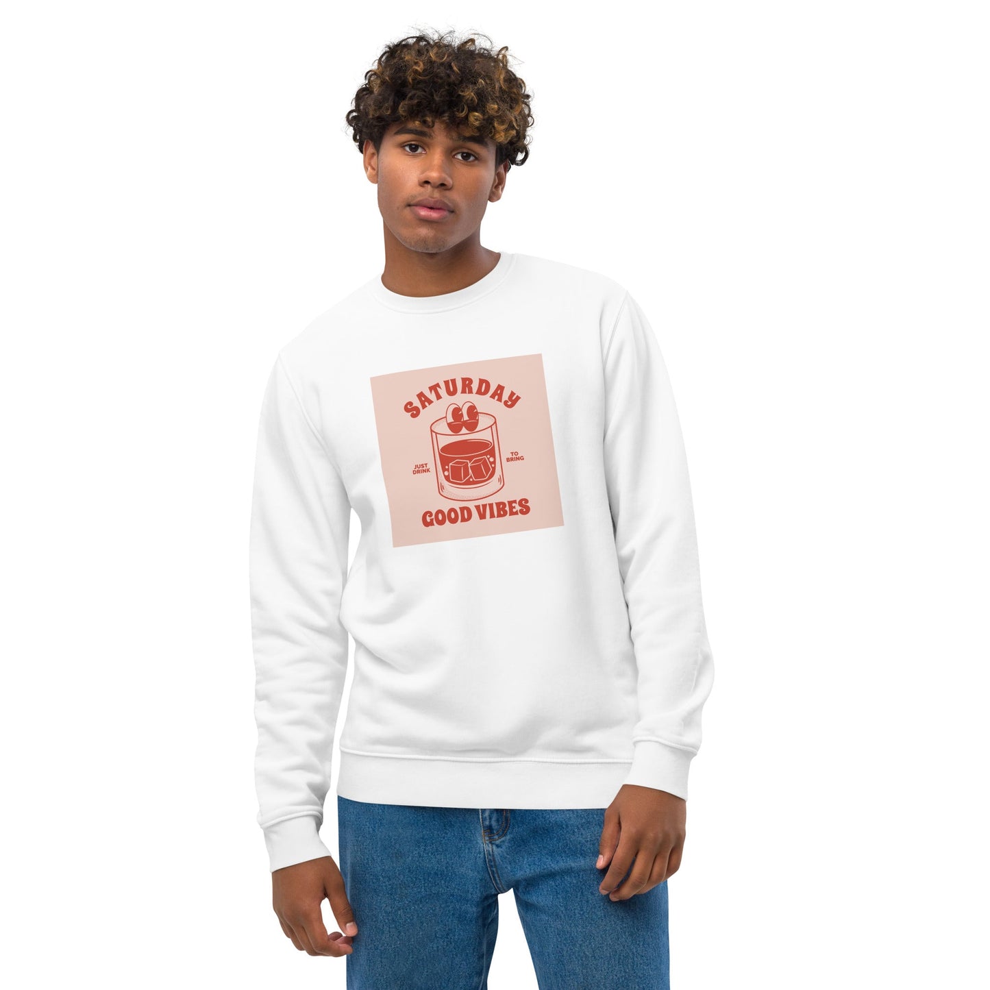 Rock a Positive 'Good Vibes Saturday' Retro Organic Cotton Sweatshirt—a must-have retro sweatshirt.