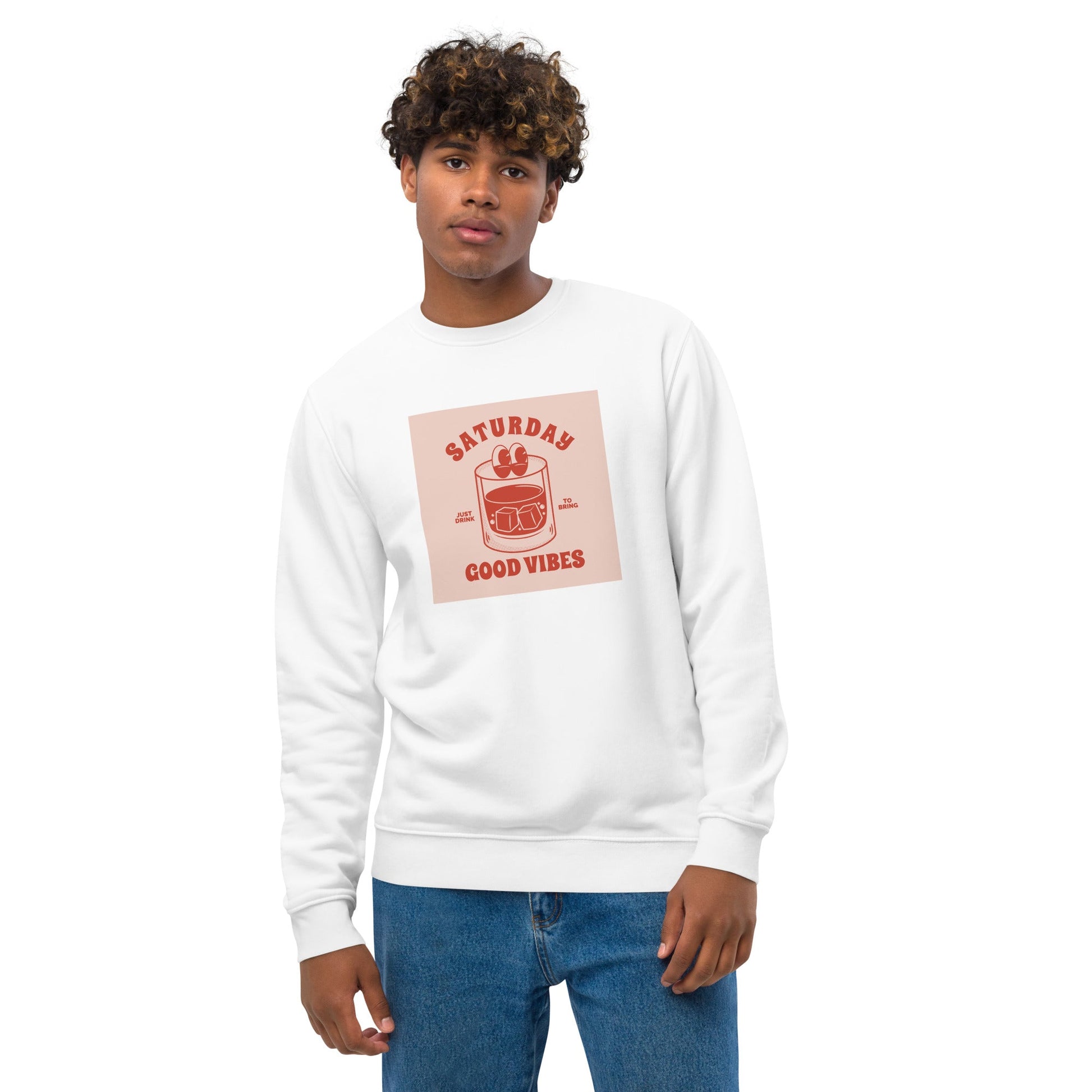 Rock a Positive 'Good Vibes Saturday' Retro Organic Cotton Sweatshirt—a must-have retro sweatshirt.