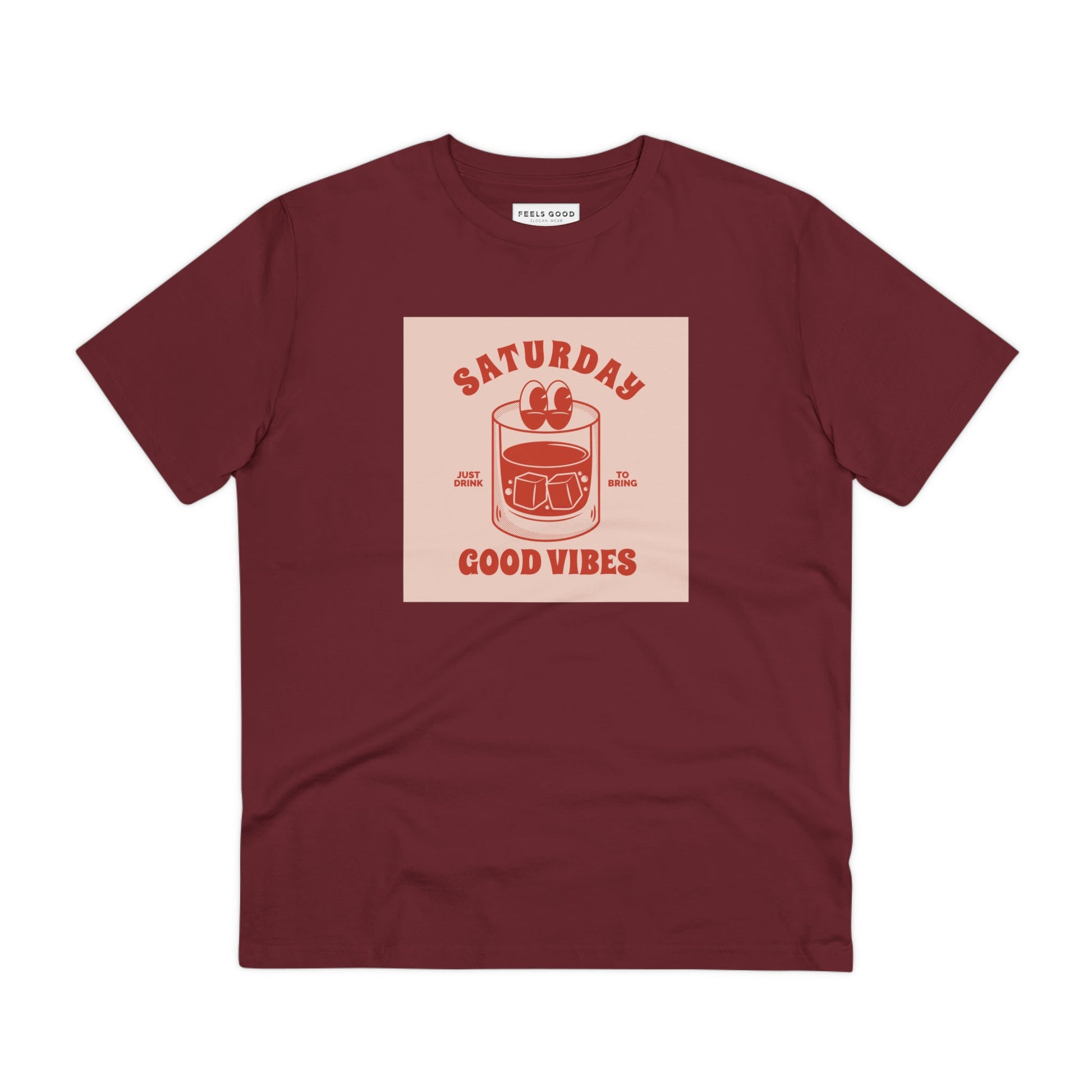 Rock a classic look with the positive 'Good Vibes Saturday' retro organic cotton t-shirt—funny & cool!