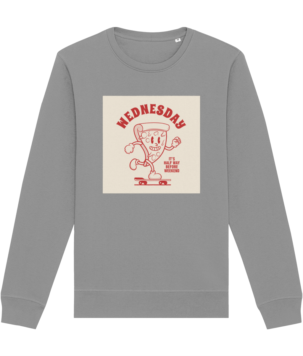 Stay stylish and cozy with the Positive 'Half-Way Wednesday' Retro Organic Cotton Sweatshirt now!