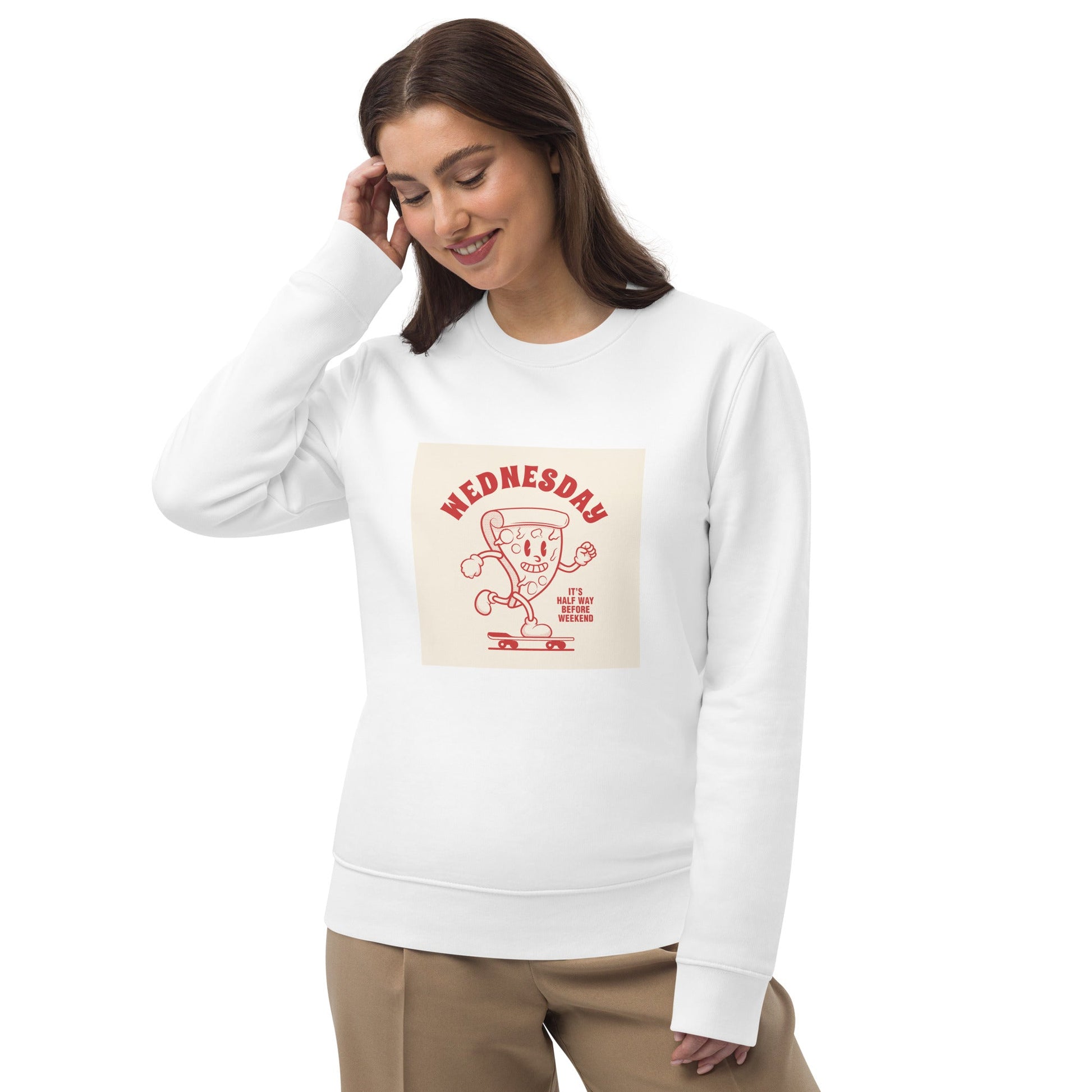 Elevate your style with a Positive 'Half-Way Wednesday' Retro Organic Cotton Sweatshirt today!